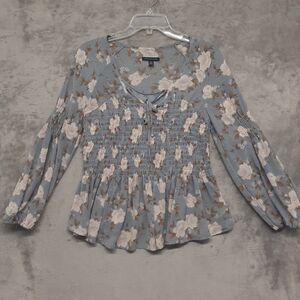 American Eagle Top Womens XS Blue Floral Ruffle Long Sleeve Tank Layer Blouse